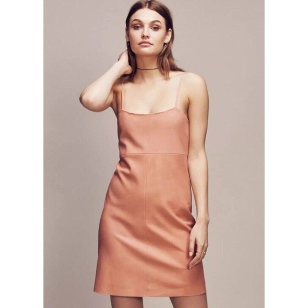 NEW Free People Leather blush pink Soft Leather Shift Mini Dress size Medium